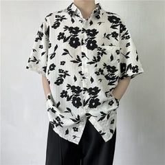 Casual Floral Shirts Men Loose Turn Down Collar Short