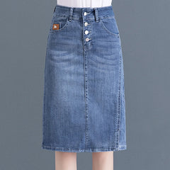 Women S-4XL Oversize Denim Pencil Skirt Vintage Casual High Waist