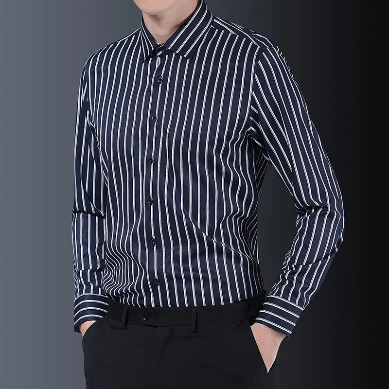 Classic Men's Striped Long-sleeved Shirt Business Fashion