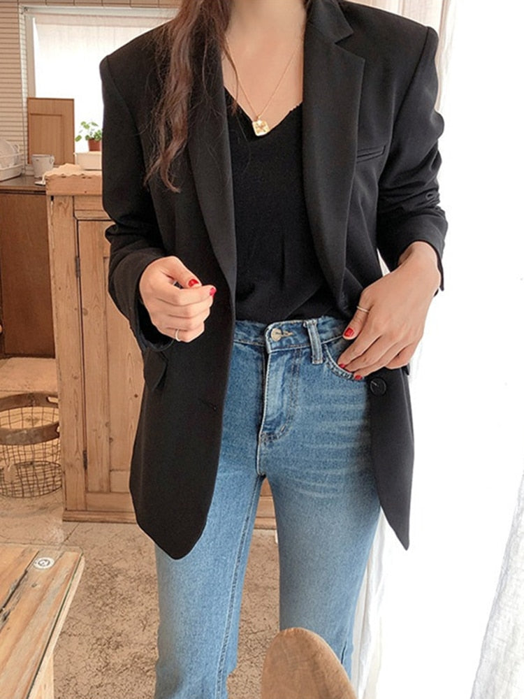 Fashion Blazer Jacket Casual Pockets Long Sleeve Work Suit Coat