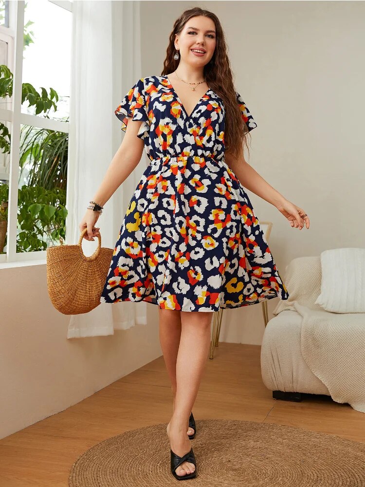 Plus size women fashion print loose dress