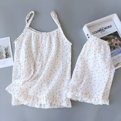 pajamas suspenders shorts two-piece loose sweet suit home