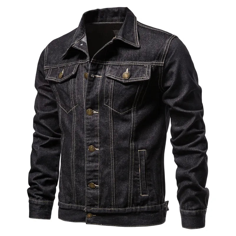 Men Solid Lapel Denim Jackets Fashion Slim Fit Casual