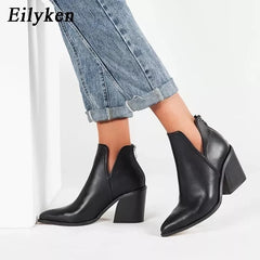 Casual Western Cowboy Ankle Boots High Heels Shoes