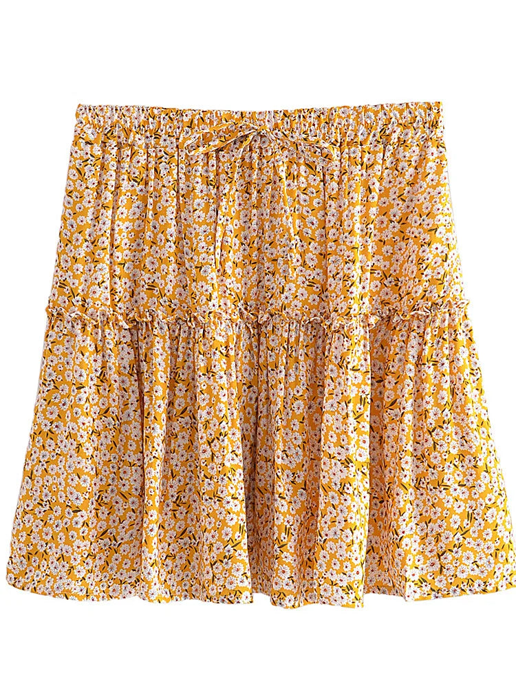 Vintage Ruffles Bohemian Pleated Boho Skirt