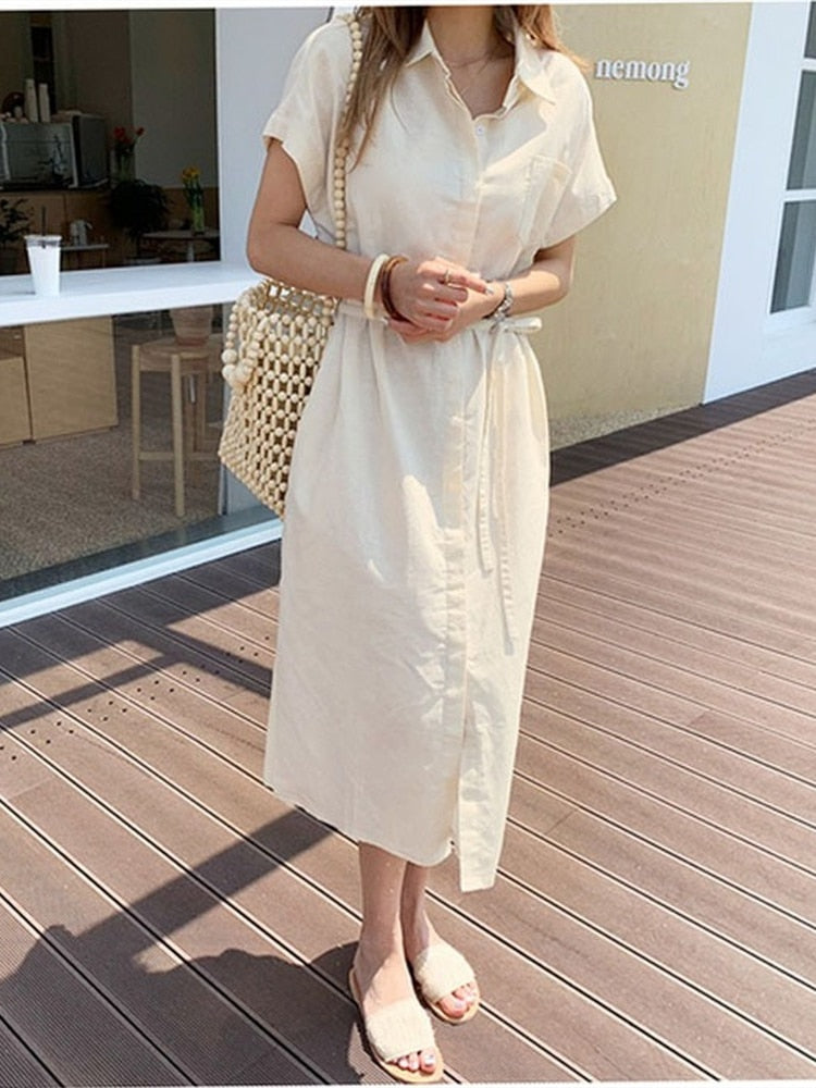 Dress Shirt Dress Long Evening Female Vintage Maxi Oversize