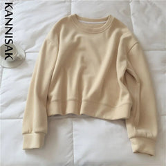 Sweatshirt Women Short Style Solid Casual Fashion Clothes