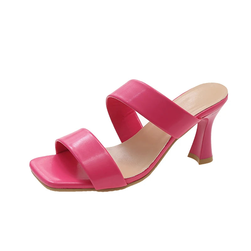 Thin Heels Slides  8cm Square Toe Straps Sandals