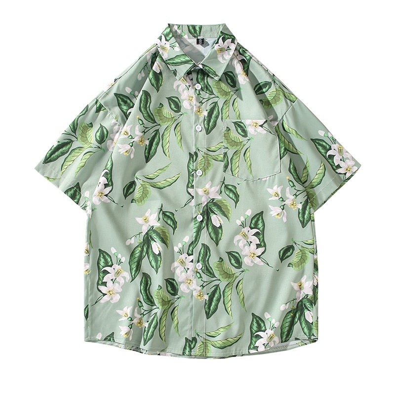 Hawaii Shirt Male Turn Down Collar Floral Shirts Man