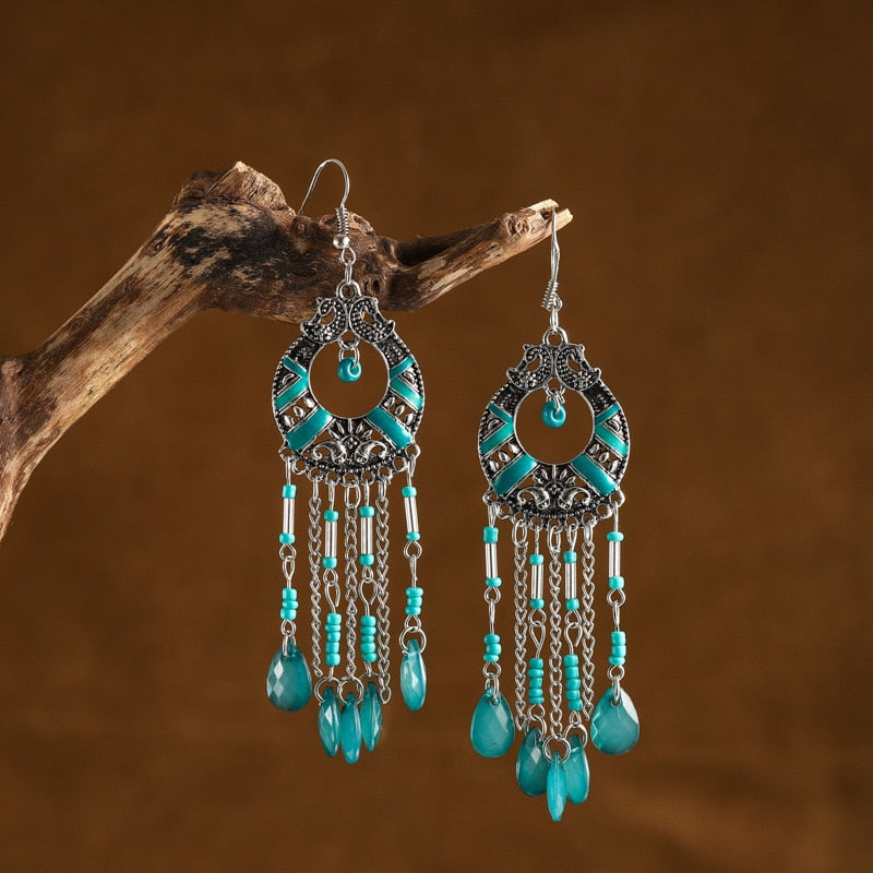 Bohemian Long Crystal Tassel Earrings Colorful