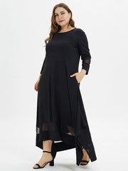 seven-point sleeve mesh crewneck plus size dresses