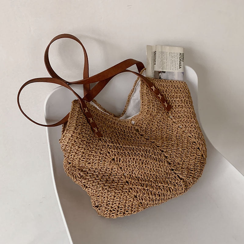 Casual Large Capacity Straw Shopping Tote Bag