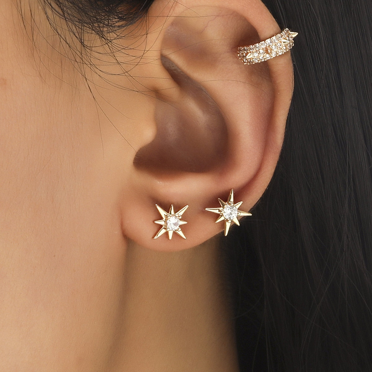 White Gold Color Zircon Leaves Clip Earrings