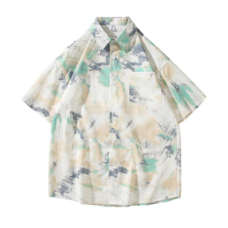 Casual Short Sleeve Shirts Men Loose Floral Shirt