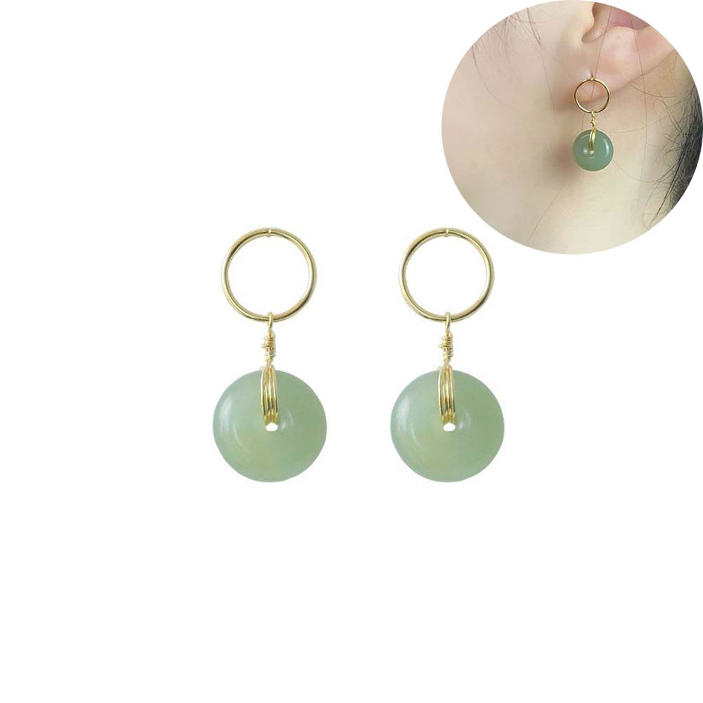 1Pair Peace Buckle Green Jade Earrings