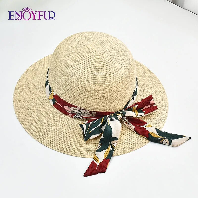 Summer Sun Straw Hats for Women Ribbon Bow Beach Fashion