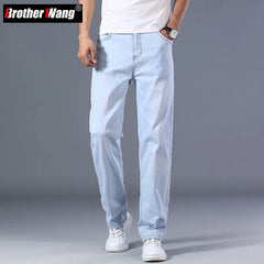 Plus Size Men's Light Blue Jeans Loose Straight Denim Pants