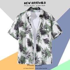 Hawaiian Men's Floral Shirt Summer Geometric Print Short Sleeved