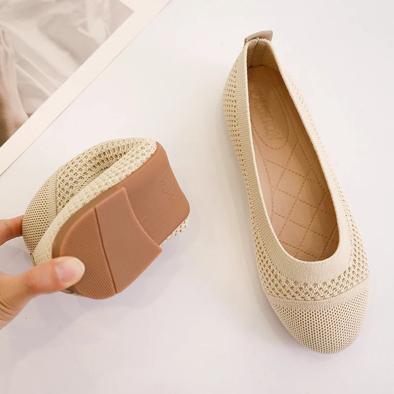 Larger Size Flats Comfortable Knit Ballet Flat Shoes Casual