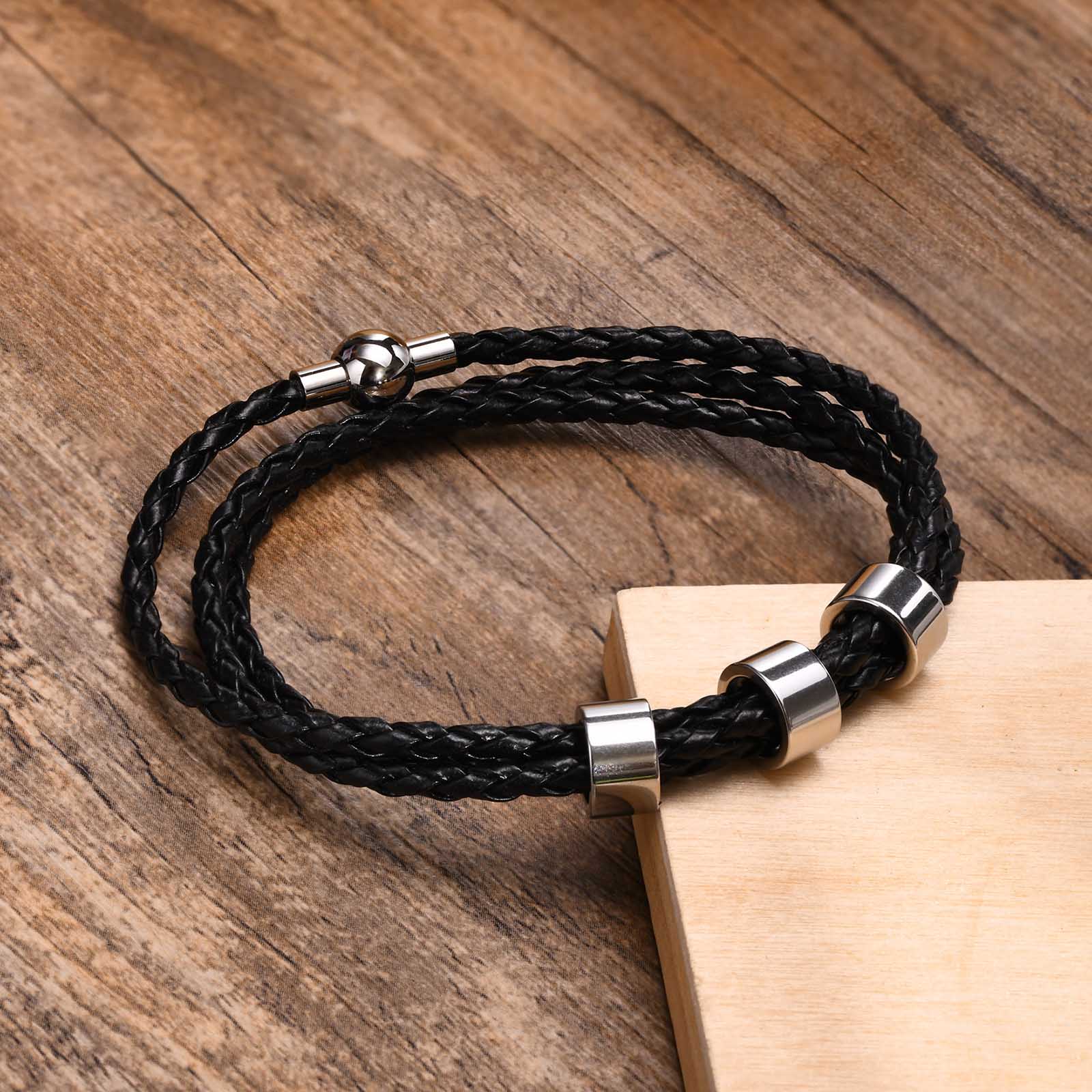 Name Mens Braided Genuine Leather Bracelet