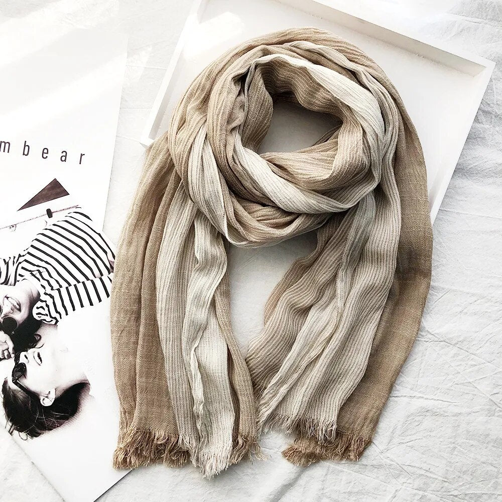 Cotton Linen Men Scarf Fashion Striped Casual