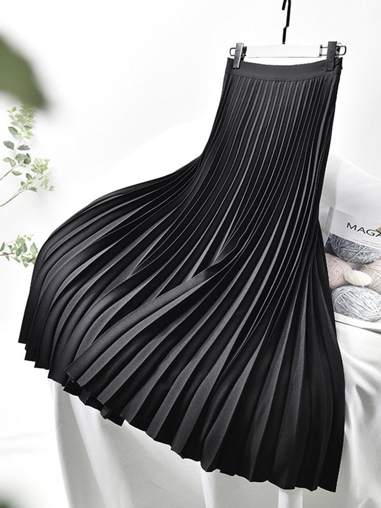 Chic Solid Pleated Skirt High Waist Fashion