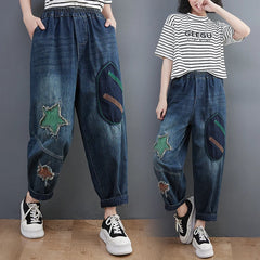 Fashion Women's Vintage Chic Star Patchwork Jeans