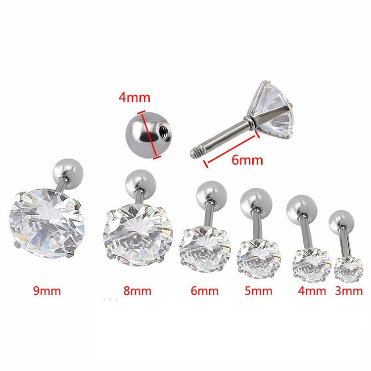 1 piece Stainless steel 4 Prong Zircon Ear Studs Earrings