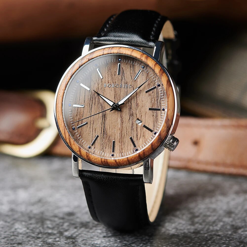 Watch Men Wooden Metal Quartz Special Design