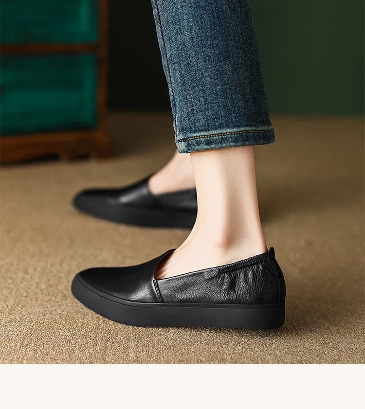 Pointed Toe Loafers Casual Shoes Leather Flat Heel Slip-on