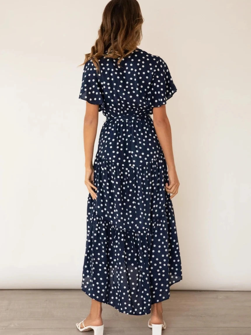 Vintage Chic Polka Dot Short Sleeve Bohemian Maxi Dress