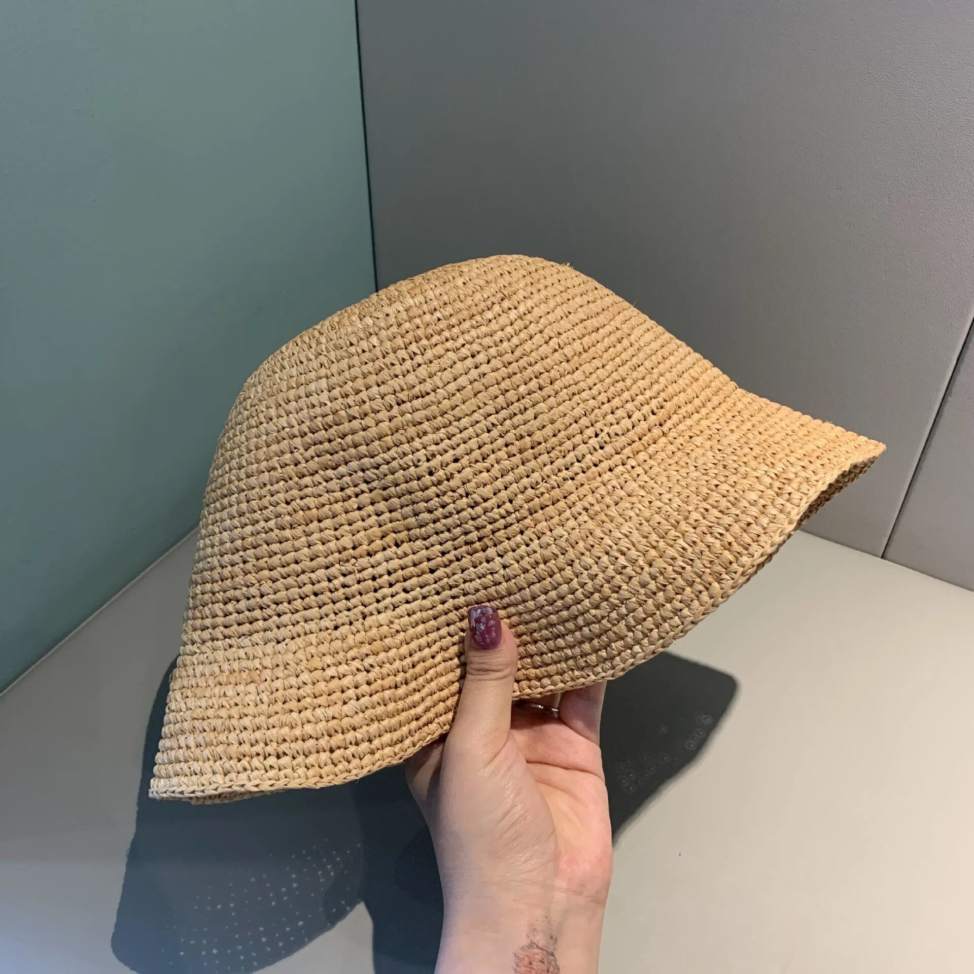 Crochet Natural Raffia Straw Bucket Hat