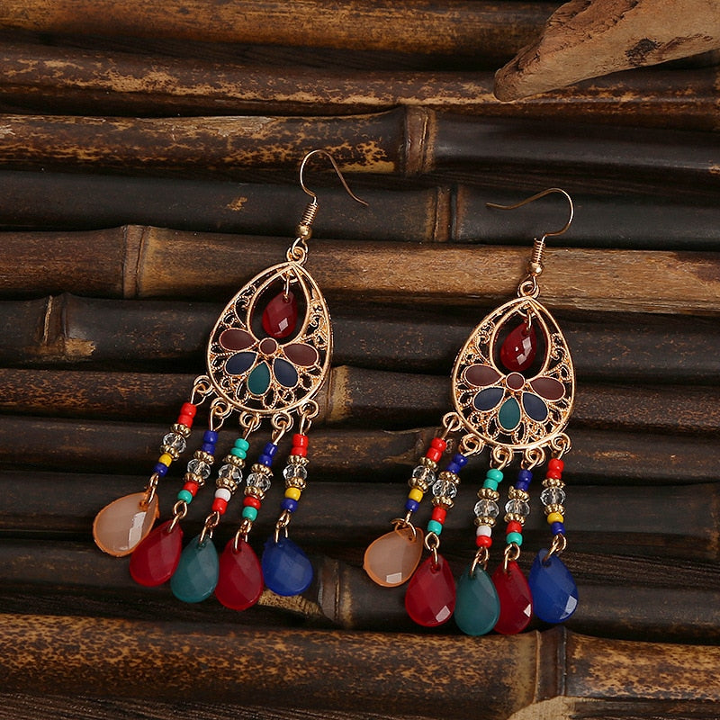 Bohemian Long Crystal Tassel Earrings Colorful