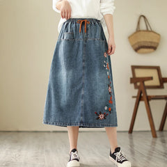 Denim Skirt Vintage Style High Waist A-line Long Y2K Streetwear