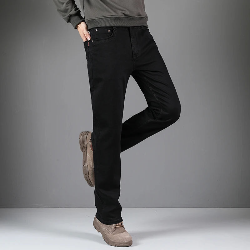 Oversized Men's Jeans Brand Cotton Elastic Straight Loose Trousers Pants