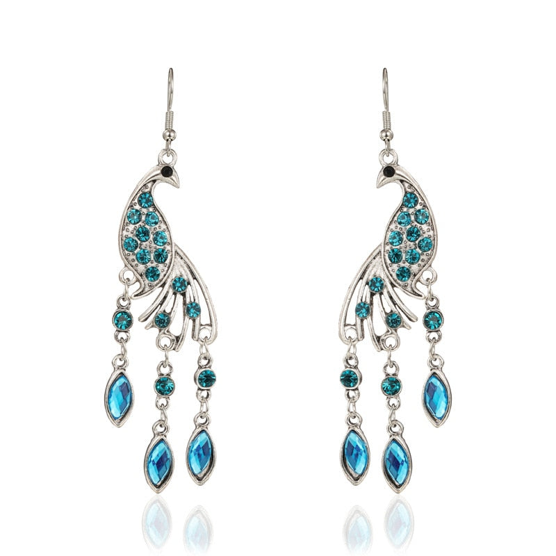 Bohemian Ethnic Long Blue Acrylic Crystal Water Drop Earrings Retro