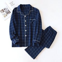 men's plaid home service suit cotton crepe cloth pajamas