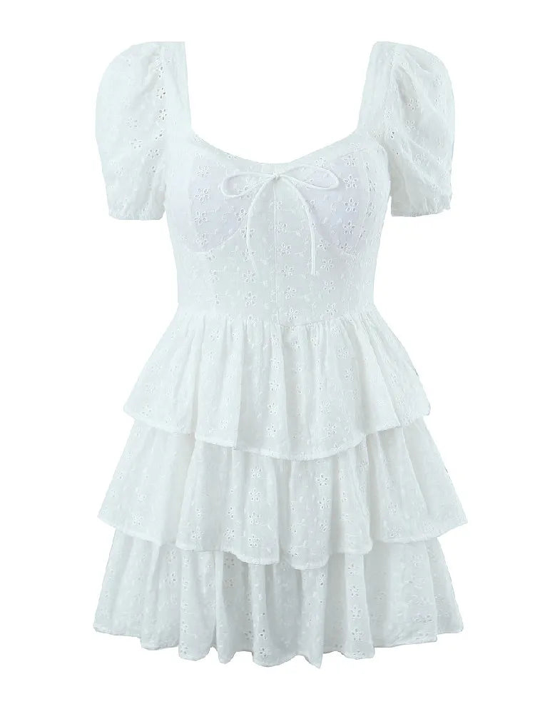 White Embroidery Lace Cotton Corset Style Mini Dress