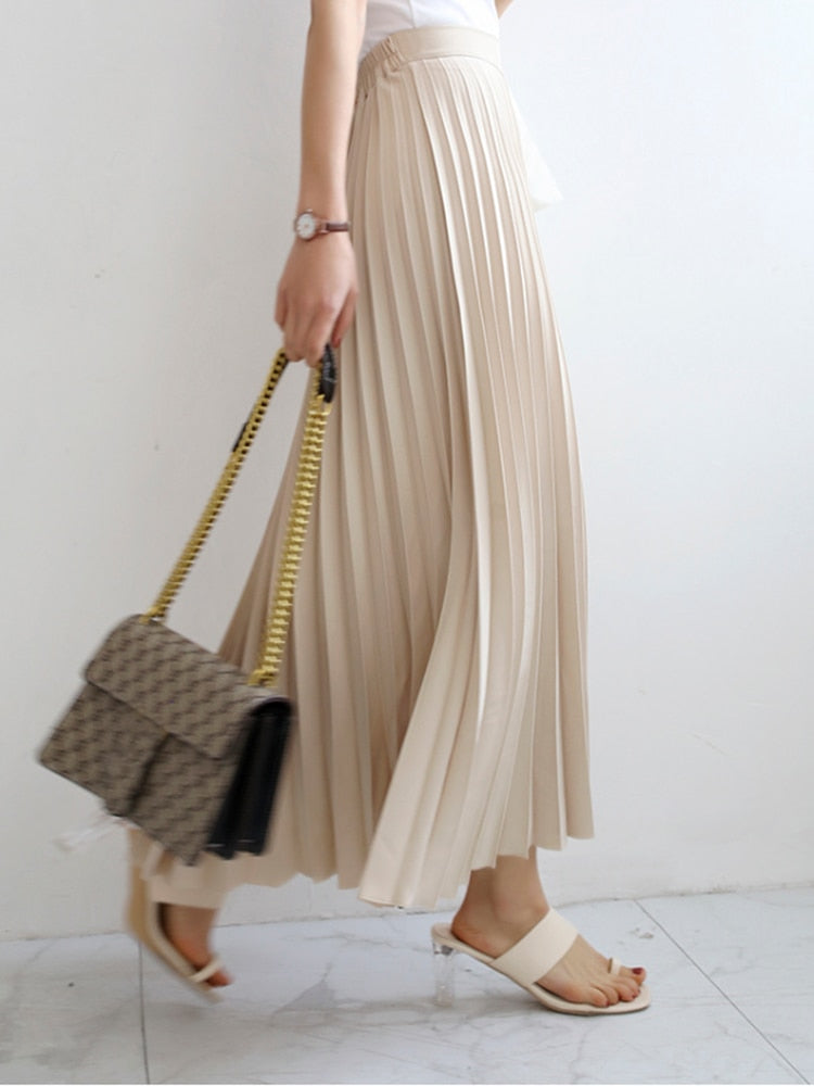 Chic Solid Pleated Skirt High Waist Fashion