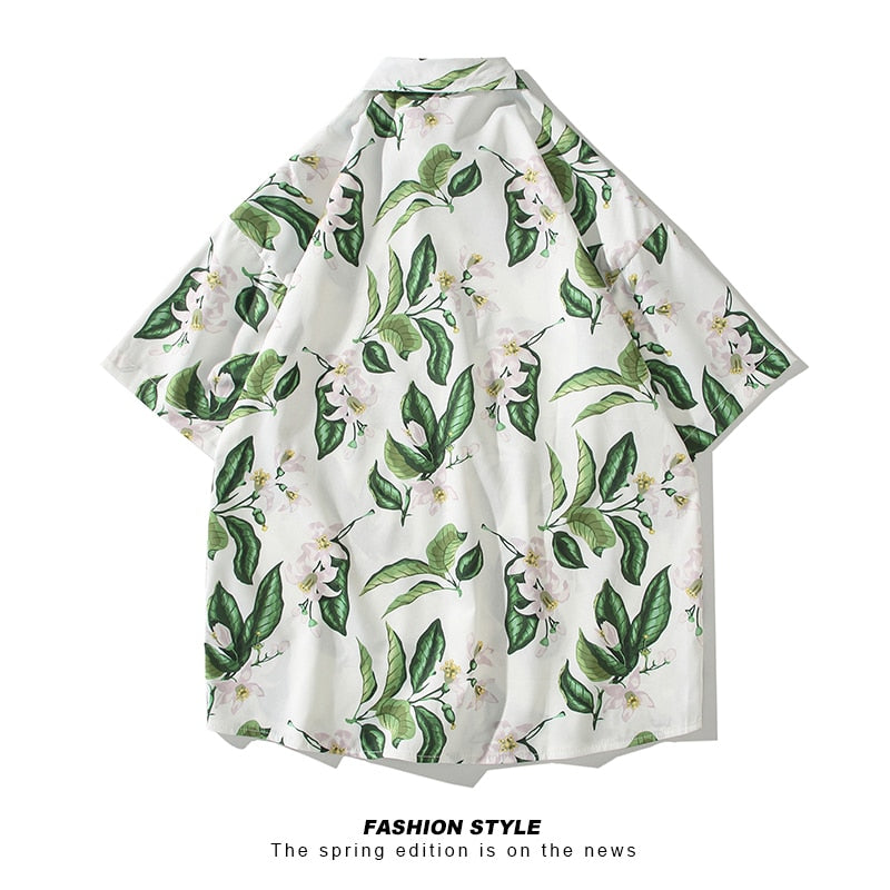 Hawaii Shirt Male Turn Down Collar Floral Shirts Man