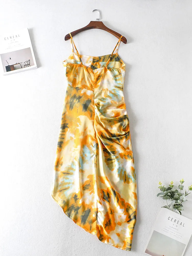 Vintage Tie dye Flower print  Spaghetti Strap Dress