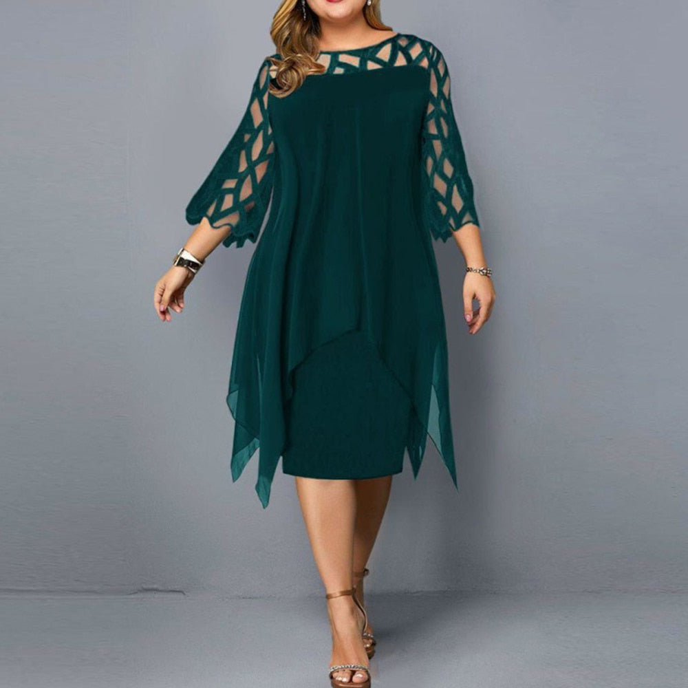 Lace Mesh Elegant Midi Party Dress Loose Long Sleeve