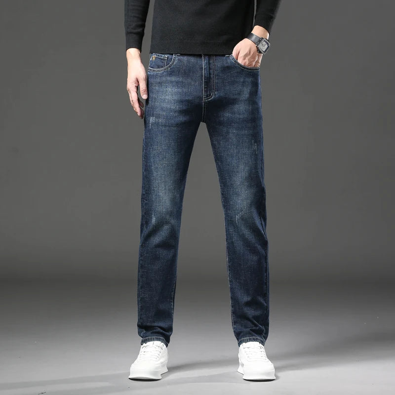 Men's Slim Straight Jeans Business Casual Fashion Scratch Denim Pants