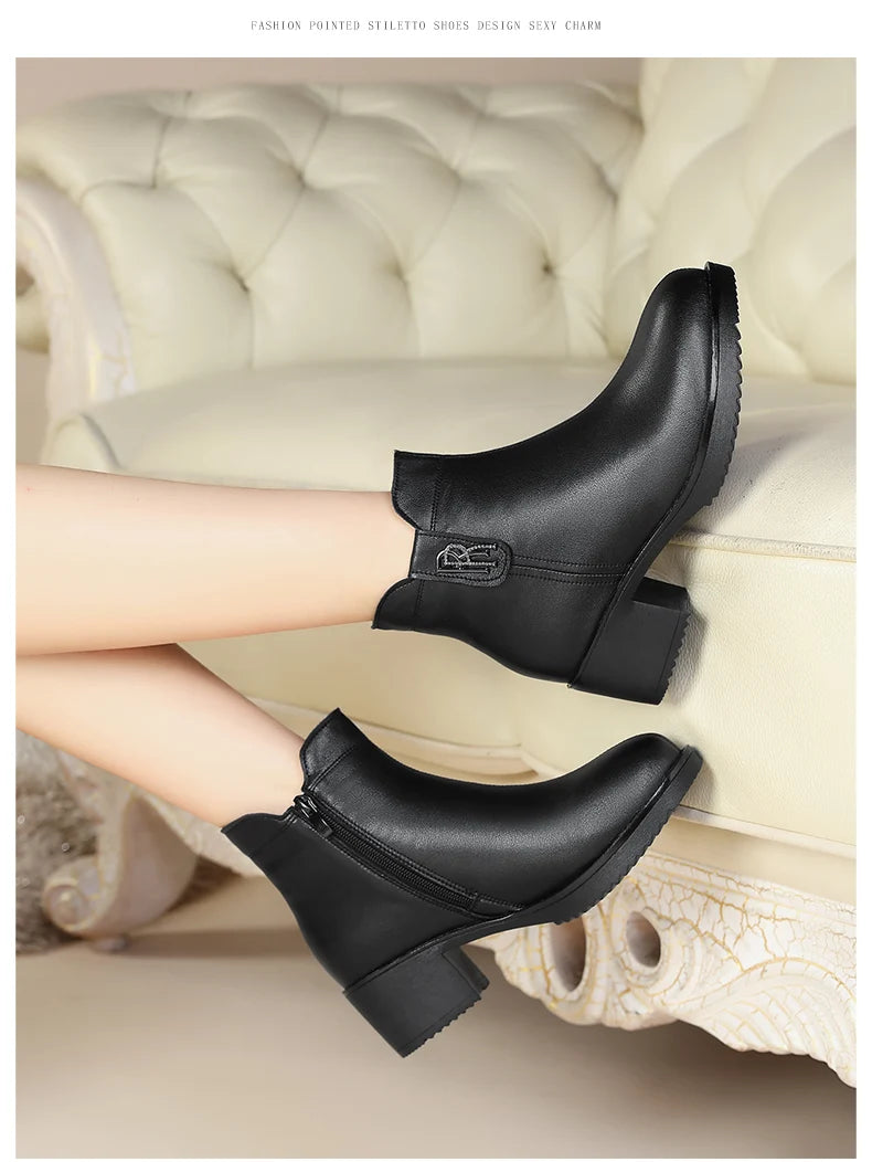 Women Snow Genuine Leather Large Size Ankle Boots