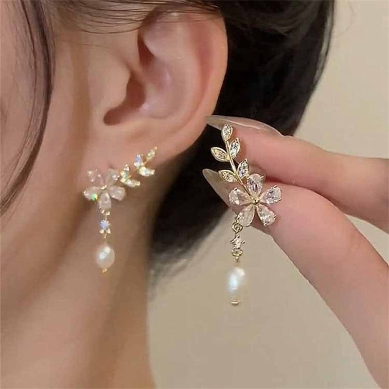 Style Rose Flower Love Heart Zircon Stud Earrings