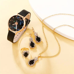 5PCS Set Womens Fashion Quartz Watch Female Clock Starry