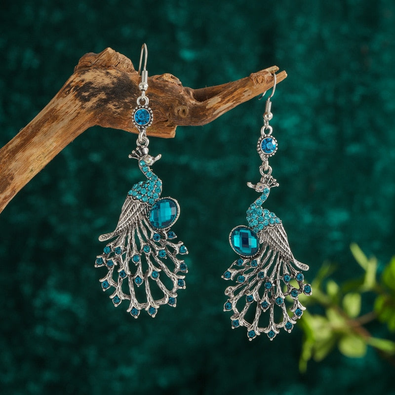 Bohemian Ethnic Long Blue Acrylic Crystal Water Drop Earrings Retro