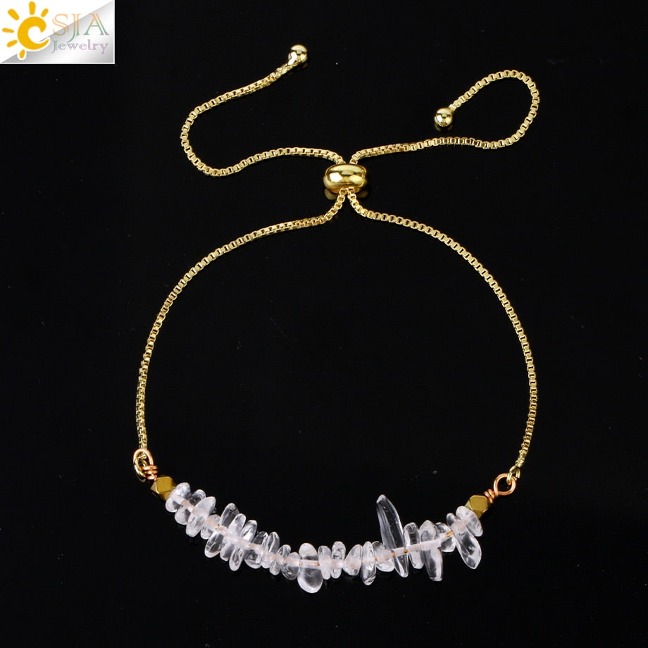 Natural Chip Stone Crystal Stainless Steel Bracelet