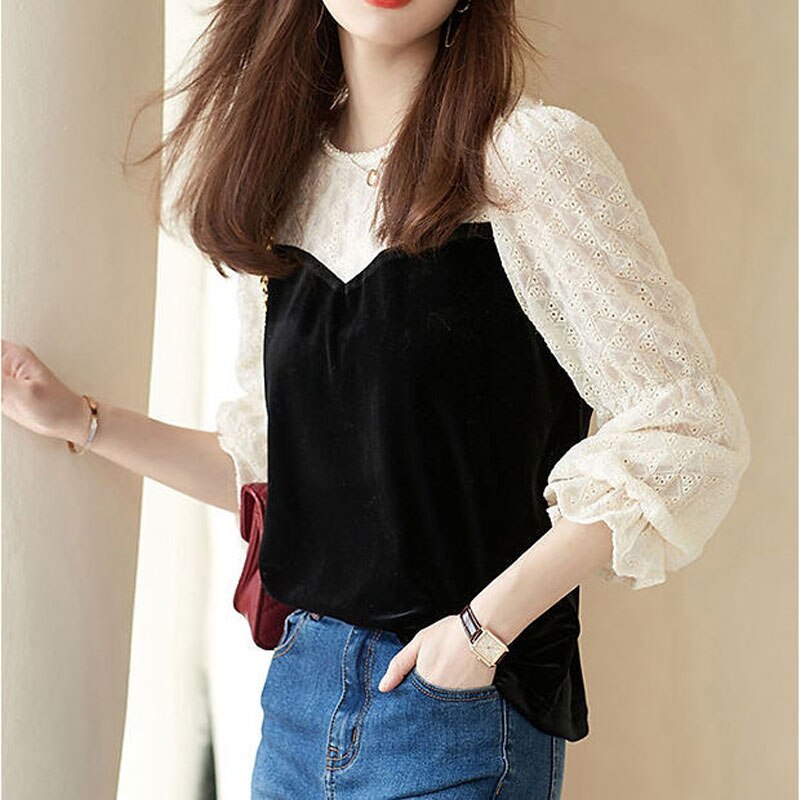 Fashion Casual Patchwork Hollow Out Blouse Women's Clothing Loose Shirt