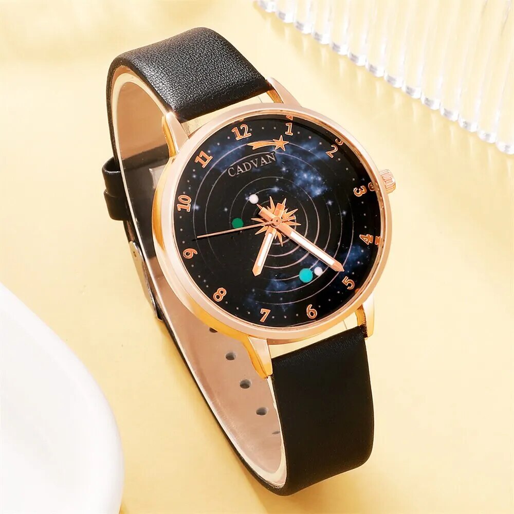 5PCS Set Womens Fashion Quartz Watch Female Clock Starry